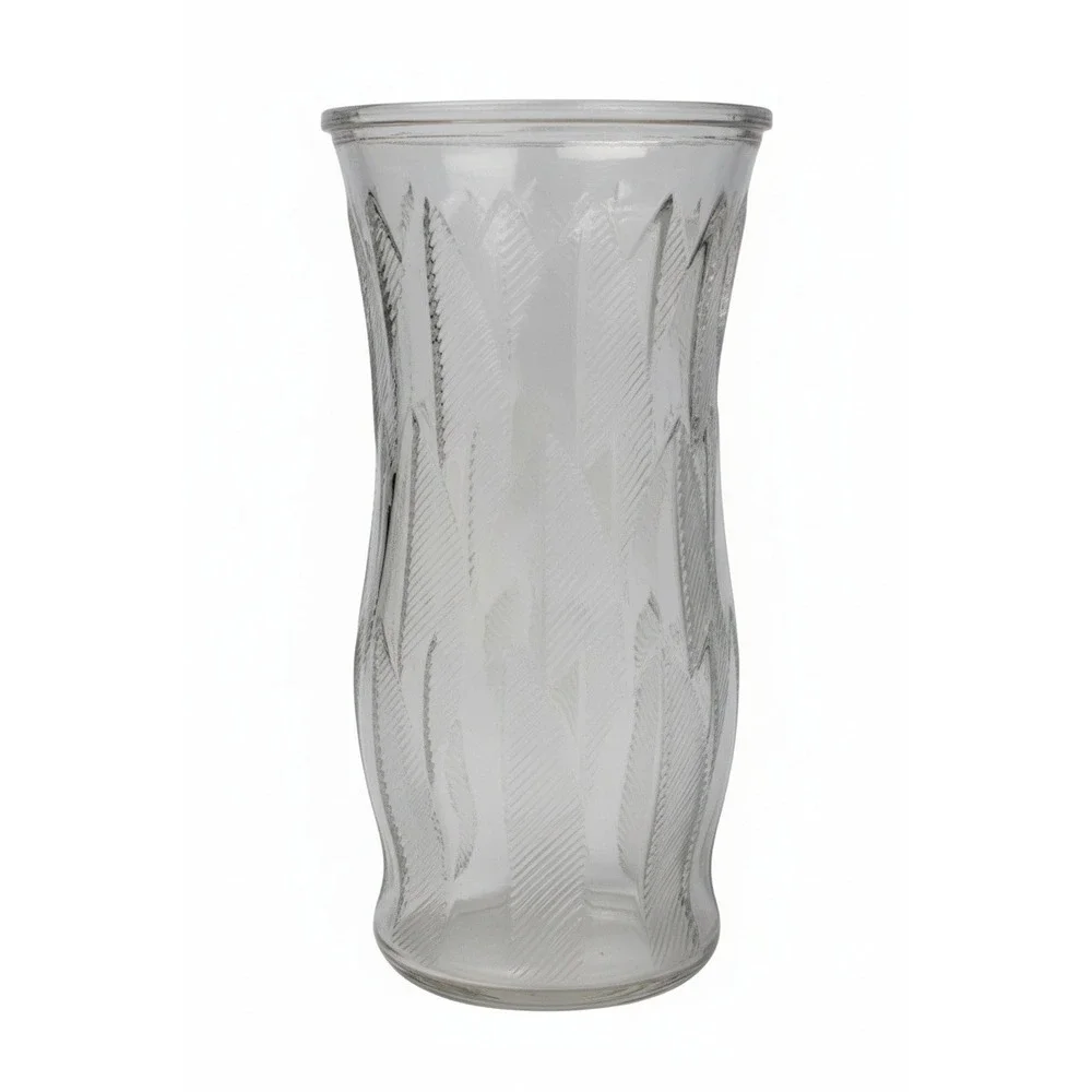 Clear Glass Vase with Embossed Leaf Design,‎ Modern Home Decor